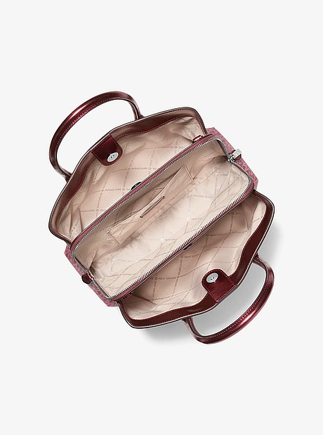 Maya Medium Metallic Signature Logo Satchel