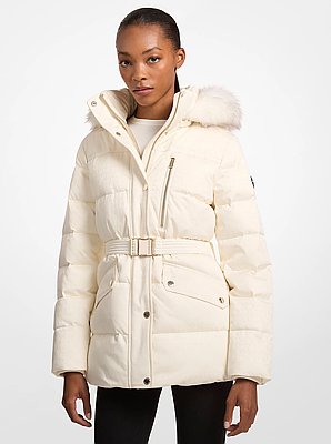 Faux Fur Trim Belted Puffer Jacket
