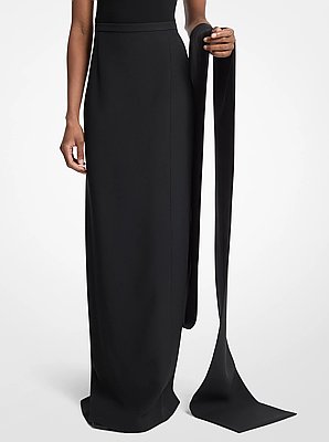 Double Crepe Sabl&eacute; Tuxedo Pencil Skirt With Train
