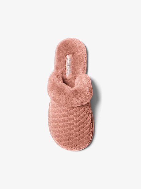 Liddy Logo Debossed Velvet and Faux Fur Slipper