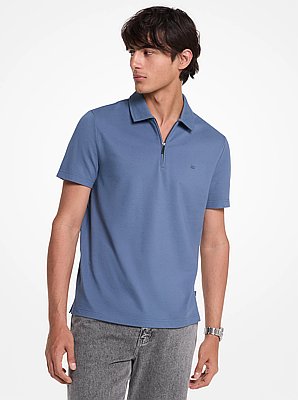 Cotton Blend Piqu&eacute; Zip-Up Polo Shirt