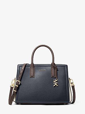 Laila Medium Color-Block Pebbled Leather Satchel