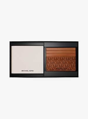 Pebbled Leather Billfold Wallet and Signature Logo Card Case Gift Set