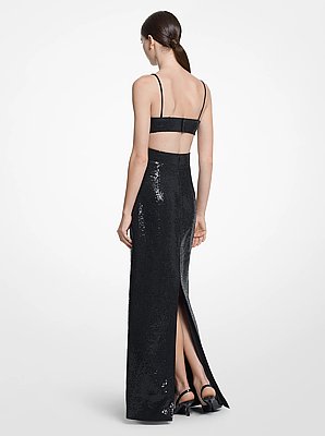 Hand-Embroidered Sequin Double Crepe Sabl&eacute; Cutout Gown