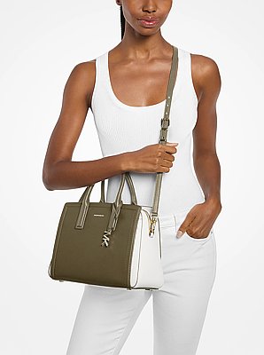 Bolso satchel Laila mediano de piel granulada con bloques de color