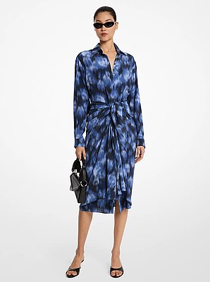 Vestido camisero de crep&eacute; de chin&eacute; de seda con motivo floral
