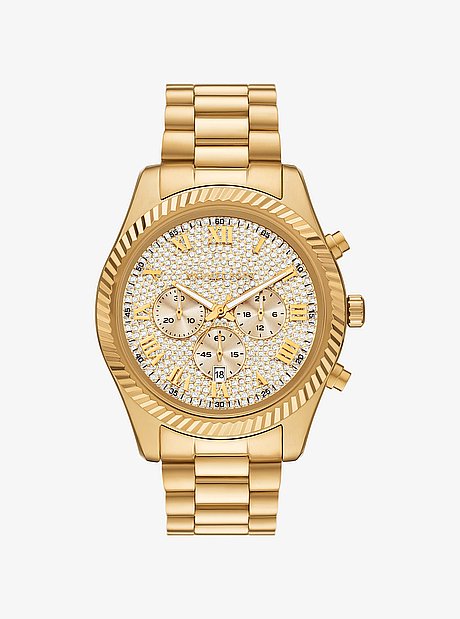 Oversized Lexington Pav&eacute; Gold-Tone Watch