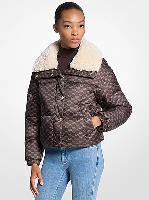 Logo Print and Sherpa Puffer Jacket