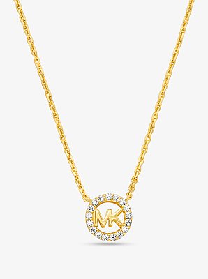 Fulton Precious-Metal Plated Sterling Silver Pav&eacute; Logo Charm Necklace