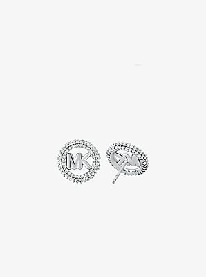Small Pav&eacute; Logo Charm Two-Tone Stud Earrings