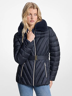 Faux Fur Trim Packable Nylon Puffer Jacket