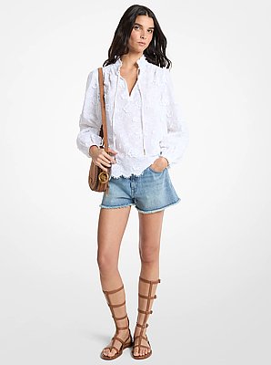 Floral Embroidered Cotton Voile Blouse