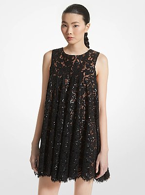 Hand-Embroidered Sequin Floral Lace Swing Dress