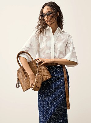 Bolso satchel Kaitlin mediano de piel con relieve de cocodrilo