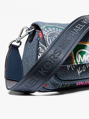 Jet Set Travel Small Embellished Denim Crossbody Bag With Pouch