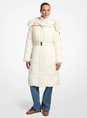 Manteau ceintur&eacute; &agrave; garniture en fausse fourrure