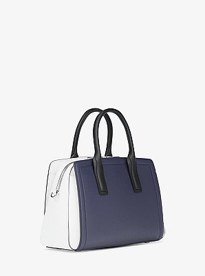 Bolso satchel Laila peque&ntilde;o de piel con bloque de color