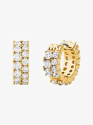 Double Pav&eacute; Huggie Earrings