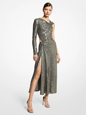 Hand-Embroidered Stretch Matte Jersey Cutout Dress