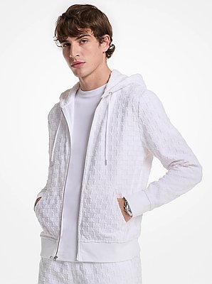 Hoodie en jacquard et tissu bouclette &agrave; fermeture &eacute;clair avec logo