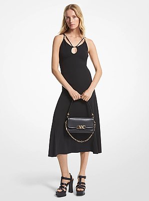 Vestido midi de jersey mate con abertura