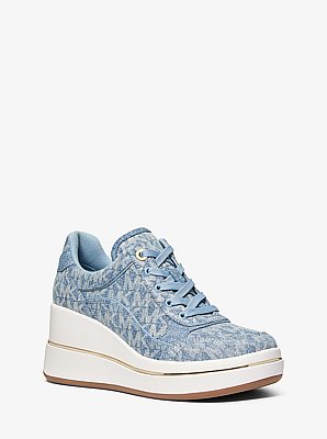 Emmy Signature Logo Print Denim Wedge Trainer image number 0