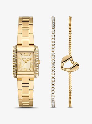 Set regalo bracciale e orologio Emery mini tonalit&agrave; oro con pav&eacute;