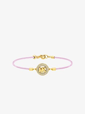 Pav&eacute; Gold-Tone Logo Corded Bracelet