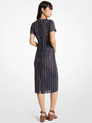 Midikleid aus Neopren mit Lasercut-Muster und Spiegeldetails