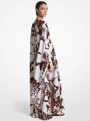 Shadow Floral Silk Crepe De Chine Caftan