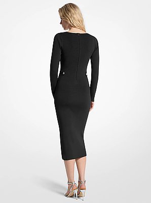 Vestido midi de viscosa el&aacute;stica acanalada