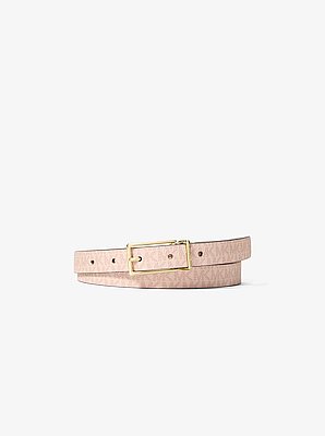 Cintur&oacute;n reversible de piel y lona con estampado de logotipos