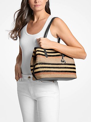 Sac fourre-tout Avalon de taille moyenne tiss&eacute; &agrave; rayures