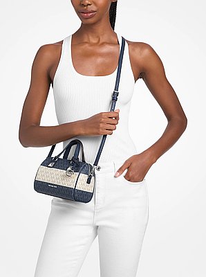 Grayson Small Striped Signature Logo Duffel Crossbody Bag
