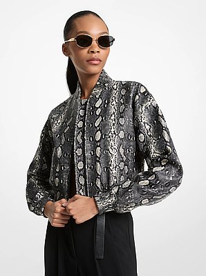 Snake Embossed Leather Blouson Jacket