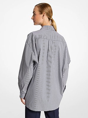 Striped Stretch Cotton Poplin Oversized Shirt