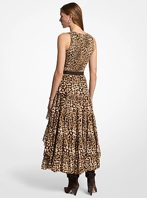Leopard Print Georgette High-Low Dress