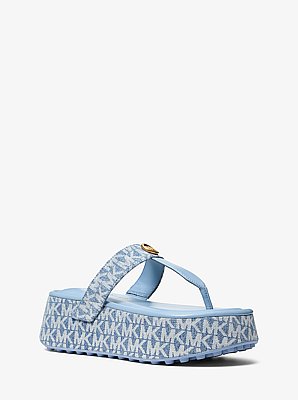 Koya Signature Logo Denim Platform Flip Flop