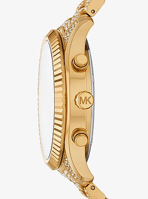 Oversized Lexington Pav&eacute; Gold-Tone Watch