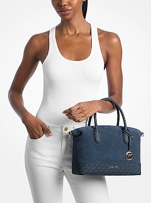 Borsa a mano Hyde media in pelle scamosciata con stampa logo