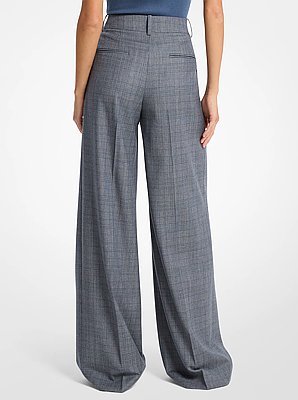 Glen Plaid Wool Pleated Slouch Trousers