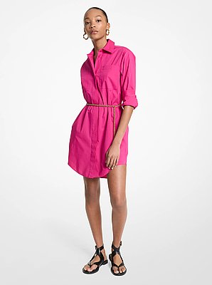 Stretch Cotton Belted Shirtdress