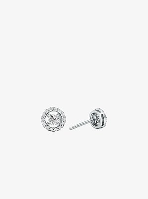 Precious Metal-Plated Sterling Silver Pav&eacute; Halo Stud Earrings