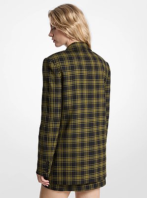 Plaid Print Stretch Wool Blazer