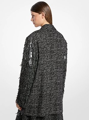 Ryan Hand-Embroidered Smudge Glen Plaid Paillette Wool Blazer