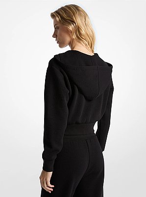 Hoodie court en jacquard &agrave; logo &agrave; fermeture &eacute;clair