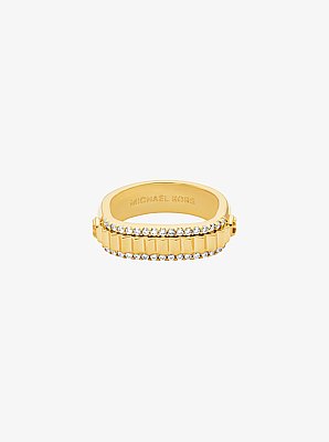 Pav&eacute; Gold-Tone Brass Ring