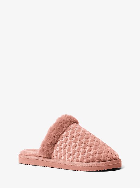 Liddy Logo Debossed Velvet and Faux Fur Slipper