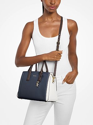 Laila Medium Color-Block Pebbled Leather Satchel