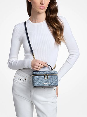 Petit sac &agrave; bandouli&egrave;re Vivi de style trousse de maquillage en denim &agrave; imprim&eacute; &agrave; logo Signature